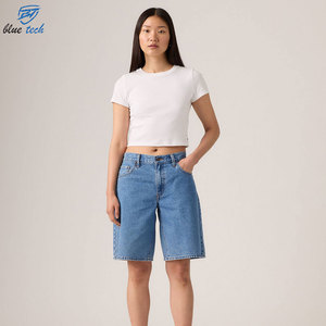 Shorts de Mezclilla Lavados Transpirables de Cintura Alta para Mujer, Elásticos, Casuales, de Verano, con Logotipo Personalizado y Diseño Impreso, Precio de Fábrica - Product Image 1