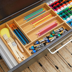 Organizador de Cocina Multiusos Moderno de Bambú, Bandeja con Múltiples Compartimentos, Porta Cubiertos, Separador de Cajones de Madera Natural para Hogar y Oficina - Product Image 3