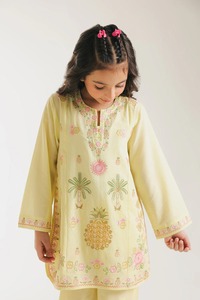 Eastern Tunic for Kids Girls Festive Tunic Dress Long Sleeve Wear for Girls In Yellow Color With Elegant Embroidery - Product Image 5