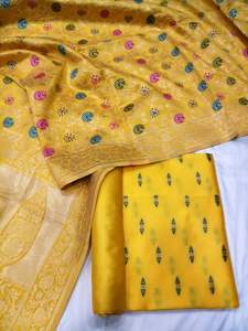 Saris en coton de soie brocart avec bordure contrastée et zari antique idéal pour les créateurs de vêtements et les magasins de saris - Product Image 3