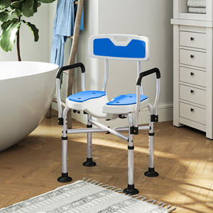 HOMCOM-Chaise de douche avec siège rainuré, hauteur réglable et pieds antidérapants, bleu - Product Image 2