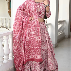 FABRIA Designer Pure Cotton Traditional Hand <b>Block</b> <b>Print</b> Reversible Sun Protection Lehenga Choli Lace Border Pakistani Style All - Product Image 1