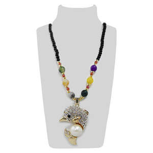 Urthn élégant plaqué or dauphin Design pendentif collier ensemble perles multicolores 1108922 collier à la mode - Product Image 1