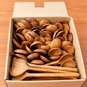 Cuillères à café en bois artisanal Doussie, assorties, avec manche sculpté à la main en forme de fleur, cuillères à dessert de luxe écologiques, vente en gros - Product Image 4
