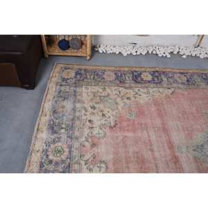 Alfombra turca Vintage de 6,9x11,3 pies, tejido plano de lana de retazos rosa y negro para decoración para sala de estar, respaldo de látex - Product Image 5