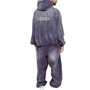 Conjunto Deportivo de Hombre, de Alta Calidad, Transpirable, Lavado Ácido, 100% Algodón, Felpa, Hombros Caídos, Pantalones Deportivos Holgados de Invierno - Product Image 2