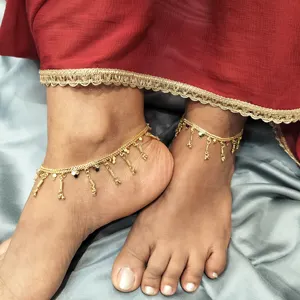 Indian Manufacturer Jewellery Supplier Gold Plated Ethnic Crystal Bridal Anklet Bracelet Payal Anklet Set Jewelry for Women