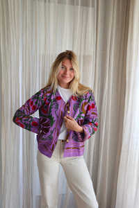 Chaqueta Bomber de Mujer Estilo Boho Chic, Tejida en Algodón con Bordado Floral Suzani, Botones, Ecológica, para Otoño e Invierno - Product Image 2
