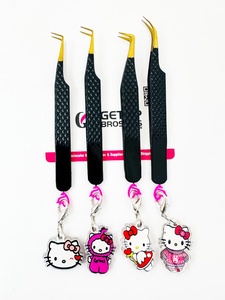 Pince à épiler d'extension de cils à pointe dorée incurvée à revêtement en poudre noire à 90 degrés avec conception de découpe de coeur du diable et outil de beauté porte-clés - Product Image 5