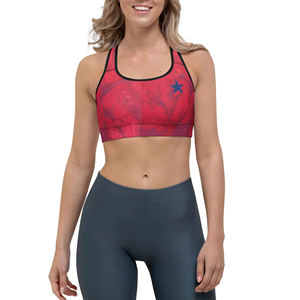 Custom Wholesale Hibiscus With Navy Stars Sports Bra Four-way Stretch Technology Moisture-wicking comfort Sports Bra. - Product Image 1