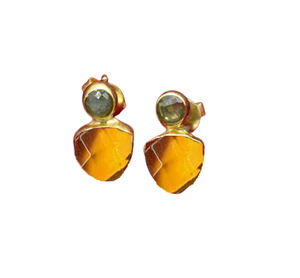 Pendientes de Plata de Ley 925 citrino y labradorita, gota de piedras preciosas chapada en oro para Joyería Fina y de moda para bodas - Product Image 1