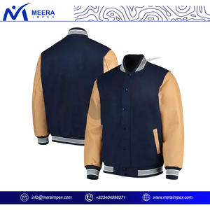 Chaqueta universitaria de lujo para hombre, logotipo personalizado, cuerpo de lana, Mangas de cuero, parche bordado de chenilla, estilo Letterman de béisbol - Product Image 2