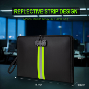 Heavy Duty Waterproof Fireproof Black <strong>A4</strong> Document Bag With Combination <strong>Lock</strong> &amp; Reflective Strip, For Office <strong>File</strong> Storage - Product Image 4