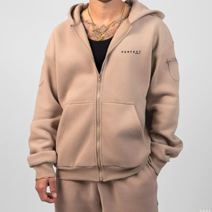 เสื้อฮู้ดแบบสวมหัวมีซิปสีแทนของผู้หญิงเสื้อฮู้ดโอเวอร์ไซส์ผ้าคอตตอนผ้าฟลีซ400gsm ผ้าโพลีเอสเตอร์กำหนดโลโก้ได้เอง - Product Image 2