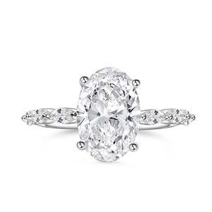 แหวนหมั้นทรงรีเจลิยา ชุบแพลตตินัม 14K โรเดียม ประดับด้วยหินมาร์คีส์ด้านข้าง 6 เม็ด - Product Image 1