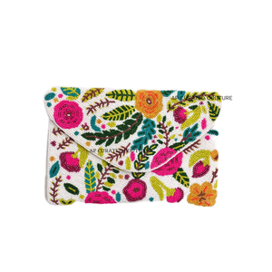 กระเป๋าคลัทช์ลูกปัดหลากสีแนววินเทจกระเป๋าใส่เครื่องสำอางงานตอนเย็นทำมือจากโรงงานงานปักรูปใบไม้เขตร้อน - Product Image 4