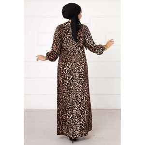 ชุดเดรสผ้าวิสโคสลายเสือดาวสุดหรู -3 ไซส์ XS XL ยาวกรอมพื้น ทรงเอ็มไพร์ แต่งระบายพองๆ ลายดอกไม้ ผ้าสแปนเด็กซ์เนื้อแน่น ซับในสวยงาม - Product Image 4