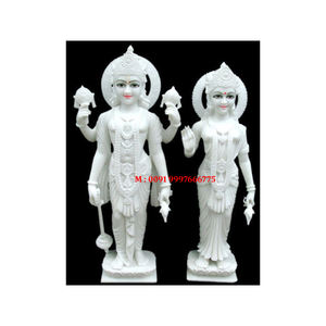 Statue de Laxmi Narayan en marbre blanc, attrayante et élégante, avec une finition de haute qualité, en position debout, pour la maison et le temple. - Product Image 1