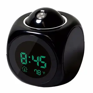 LCD Projection LED Display Time Digital Alarm Clock Talking Voice Prompt Thermometer Snooze Function Desk Night Light Clock