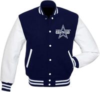 Cowboys Varsity Jacke Herren-Stil Letterman Jacke Marineblau & Weiß Football Fan Bomberjacke Wolle & Echt- & Kunstleder Ärmel