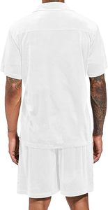 Conjunto Corto de 2 Piezas para Hombre, Ropa de Entrenamiento de Gimnasio, Color Blanco, Terciopelo, Botones Ajustados a Juego, Transpirable - Product Image 2