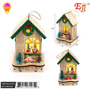 Mini 4 \ "X6.5 \" X3.5 \ "LED Light-Up Navidad Casa de madera Artesanía Producto de Navidad Fábrica rápida Cajas personalizables 144PCS/CS - Product Image 1