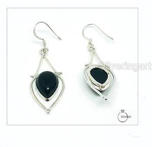 Boucles d'oreilles pendantes pour femmes, pierre précieuse en onyx noir naturel, pierre de naissance de décembre, anniversaire, bijoux faits à la main, boucles d'oreilles en argent sterling 925 - Product Image 2