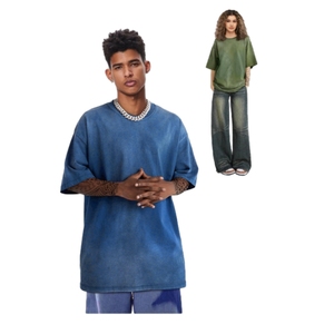 Heavyweight Cotton 270 Gsm Oversize Tshirt <b>Cropped</b> Boxy Tee Sun Faded Streetwear Vintage Acid Washed T-Shirts for <b>Men</b> - Product Image 5