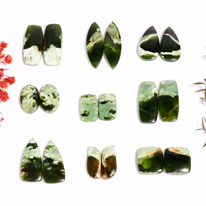 Paire de calcédoine chromée naturelle verte Cabochon de pierres précieuses en vrac Pierre précieuse naturelle en vrac pour la fabrication de bijoux de boucles d'oreilles - Product Image 5