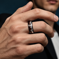 Cincin Pria JLM Premium Baja Anti Karat Hitam dengan Inlay Kayu & Rusa Perak, Gaya Rustic Hutan, untuk Pernikahan, Hadiah Ulang Tahun