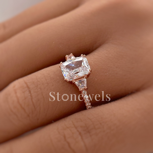 Radiant Trapezoid <b>Simulated</b> <b>Diamond</b> Solitaire Ring Stylish original Minimalist for Wedding Engagement Gift Party Anniversary - Product Image 4