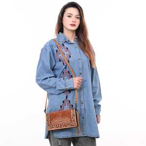 Pochette en cuir suédé de Style rodéo botte à la mode cousue Western bandoulière fermeture éclair outillage à la main conception gland filles légères - Product Image 2