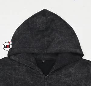 Logo personnalisé Vintage Zip en détresse poids lourd épais Patch sweats à capuche surdimensionnés mode lavé à l'acide brodé 100% coton hiver - Product Image 2