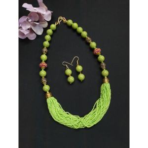 Traditional Paachi Green Seed Bead Necklace Set with 18K Gold Plated Copper Pearl Main Stone <b>Ring</b>-Fine Jewelry Sets for Gifts - Product Image 1