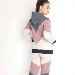 Wholesale Womens Color <b>Block</b> Zipper Hoodie Tracksuit Set Breathable Winter Joggers Outfit for Gym <b>Yoga</b> and Casual Wear - Product Image 5