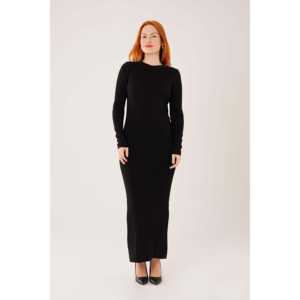 Robe moulante côtelée noire en gros, élément de mode simple, longue en tricot - Product Image 4