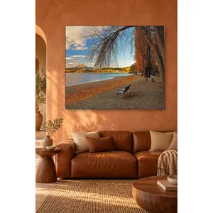 Banc isolé Fida au bord du lac en automne, impression sur toile - Product Image 2
