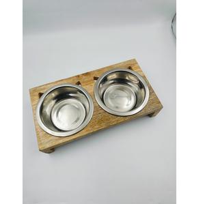 Comederos Elevados para Perros y Gatos de Acero Inoxidable con Base de Madera - Product Image 1