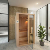 Sauna Kayu Inframerah Hemlock Tradisional dengan Lampu Warna-warni, Tersedia dan Dapat Dikirim Segera