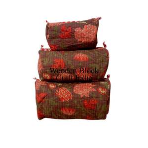 Ensemble de trois pochettes matelassées en coton imprimé floral pour une organisation élégante des cosmétiques et des voyages, ensemble de trousses de maquillage à imprimé floral - Product Image 6