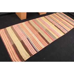 Traditional Red Beige Wool <b>Rug</b> 3.6 X 10.1ft Handmade Turkish Hallway Rectangle Patchwork Design Latex Backing for Living <b>Bedroom</b> - Product Image 2