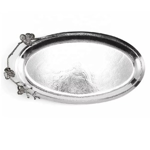 Elegante bandeja de servicio de Metal ovalada con diseño de Granada dorada y plateada para boda, aniversario, fiesta de cumpleaños y decoración de centro de mesa - Product Image 4