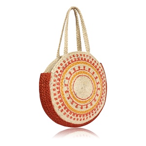 Bolso de playa bohemio de yute con estampado de letras, forma redonda, asa para el hombro, parte superior abierta, tamaño mediano - Product Image 2