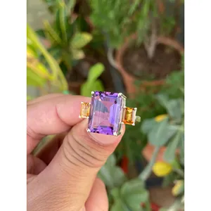 แหวนอเมทิสต์ซิทริน เงินแท้ 925 แหวนพลอยหลายชนิด ทำมือ ขายส่งเครื่องประดับ - Product Image 2
