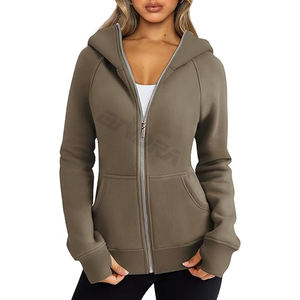 Vêtements d'entraînement pour femmes 100% polyester Coton Hoodies Vintage Plain Zipper Cropped Wome's Respirant Hoodies - Product Image 1