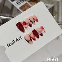 Faux ongles faits à la main B561, couvrance totale, motif floral dégradé pour doigts