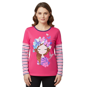 Camisetas de Manga Larga para Mujer, Elegantes, Lisas, Digitales, Transpirables, de Tela de Algodón Mercerizado Suave, Modernas, Brillantes, Informales - Product Image 1