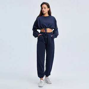 Survêtement à capuche couleur unie pour femmes hiver épais coton sweat costume respirant capuche polaire pantalon Sublimation Technique plaine - Product Image 3