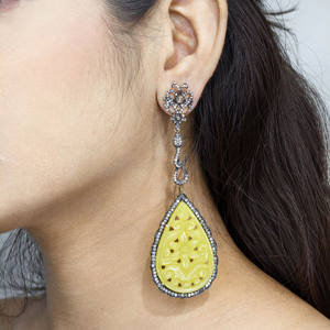 REYES Wholesale Pear Shaped Carbines <b>Dangle</b> <b>Earrings</b> with Natural Diamonds 14K <b>Gold</b> 925 Sterling Silver Victorian Jewelry - Product Image 5