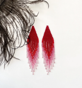 <b>Red</b> pink Beaded <b>Earrings</b> - Long Fringe <b>Earrings</b> Fringe Tassel <b>Earrings</b> - Gold - Long - Product Image 2